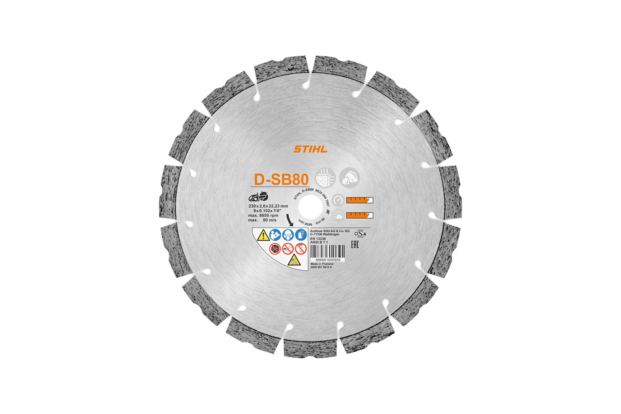 Diamond cutting wheel, Concrete/Hardstone, D-SB80, Ø 230mm/9"