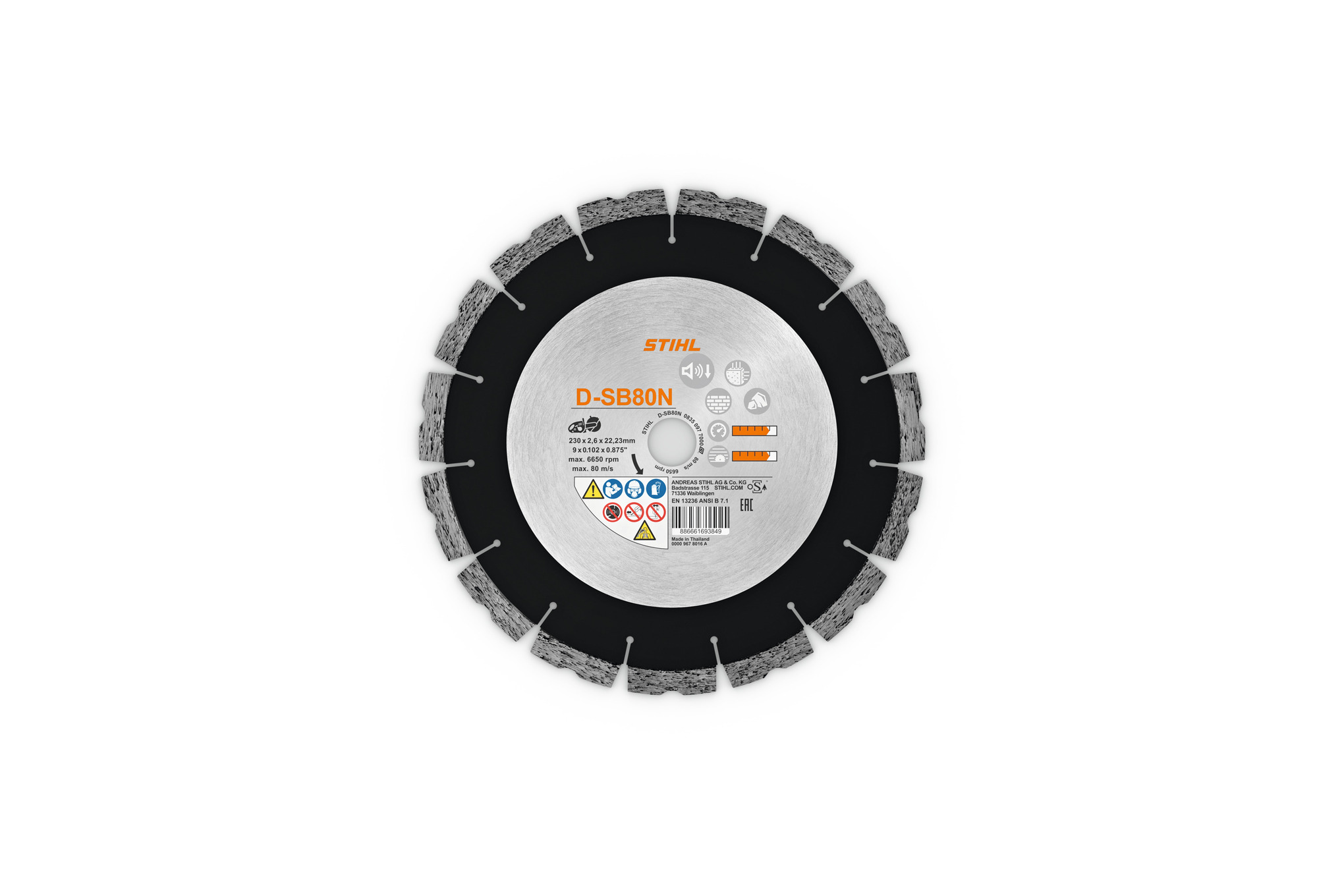 Diamond cutting wheel, Concrete/Hardstone, D-SB80N, Ø 230mm/9"