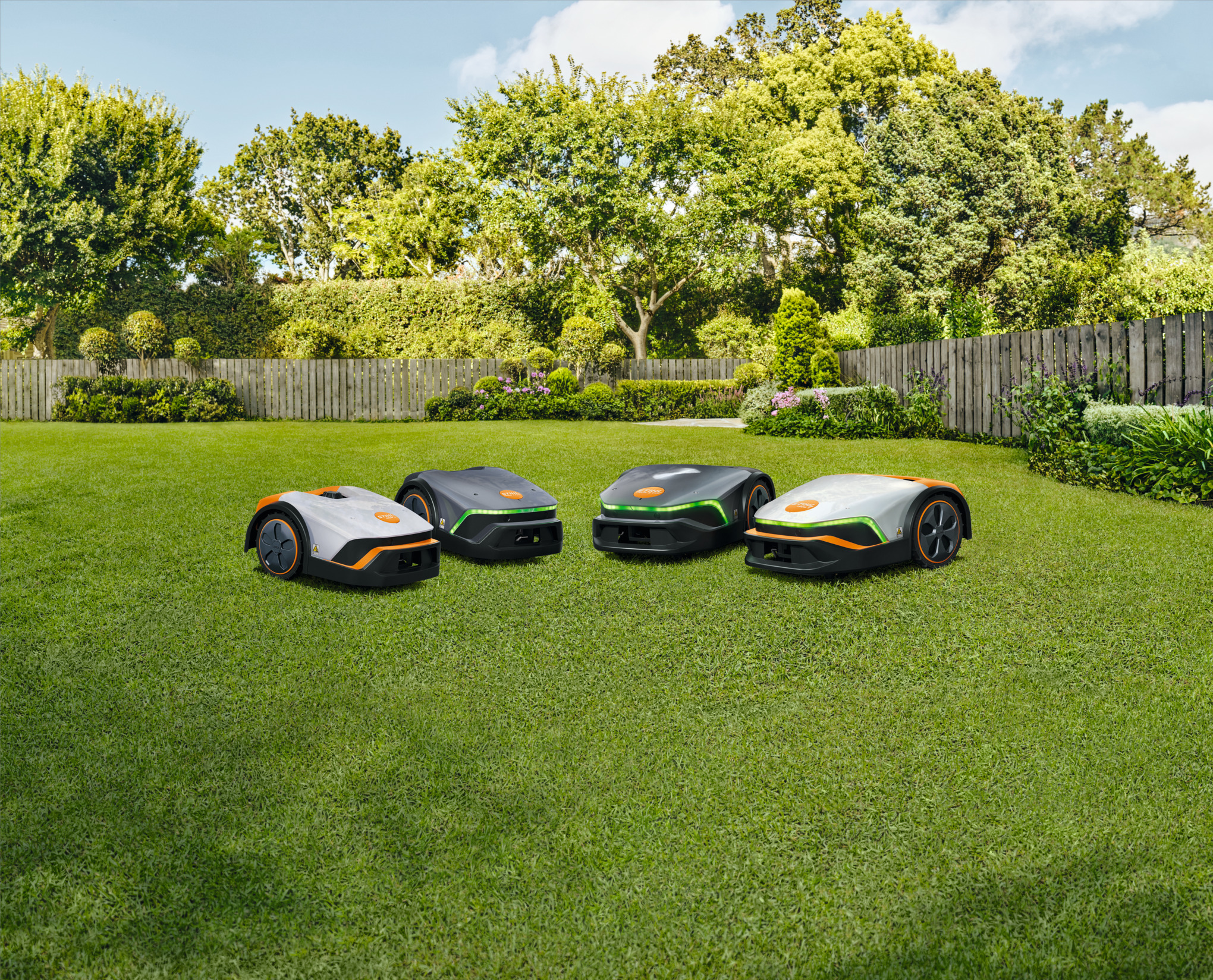 A STIHL iMOW® robot mower in a garden