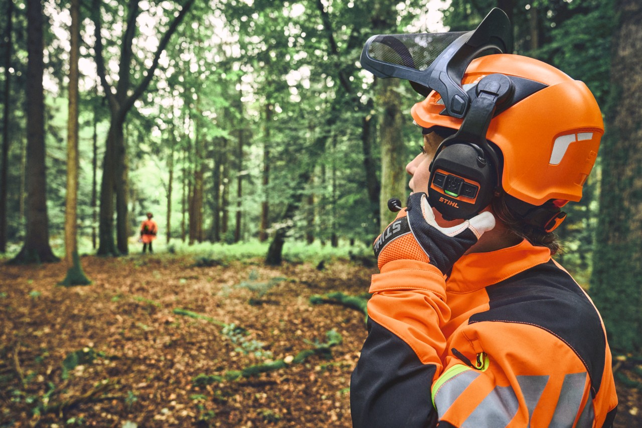Forestry worker in STIHL ADVANCE FlexTEC ShellTEC in the forest